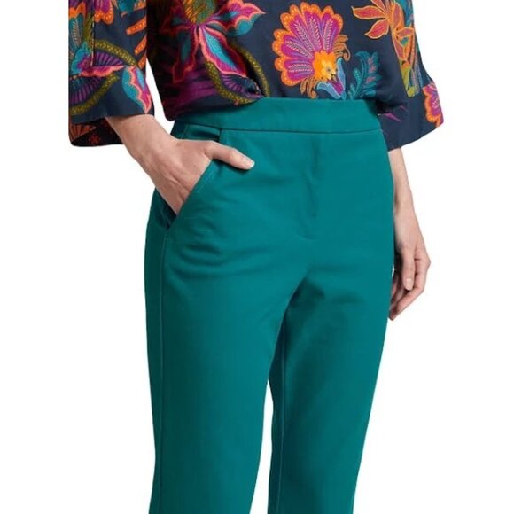 Trina Turk $298 Womens Teal Straight-Leg Pants High-Rise With Pockets 4 NWT - Picture 3 of 14